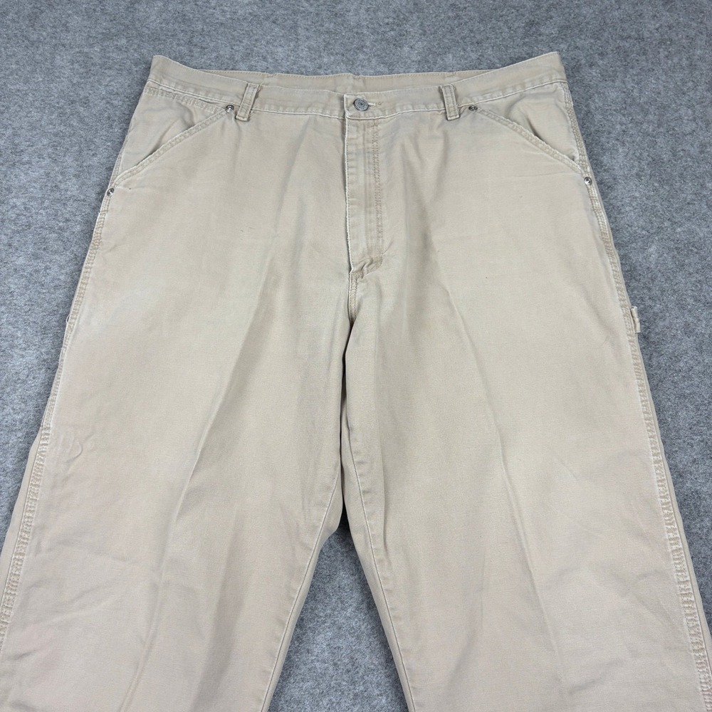 Wrangler Carpenter Pants Mens 38x32 Tan Khaki Workwear Utility Outdoor Slim Fit